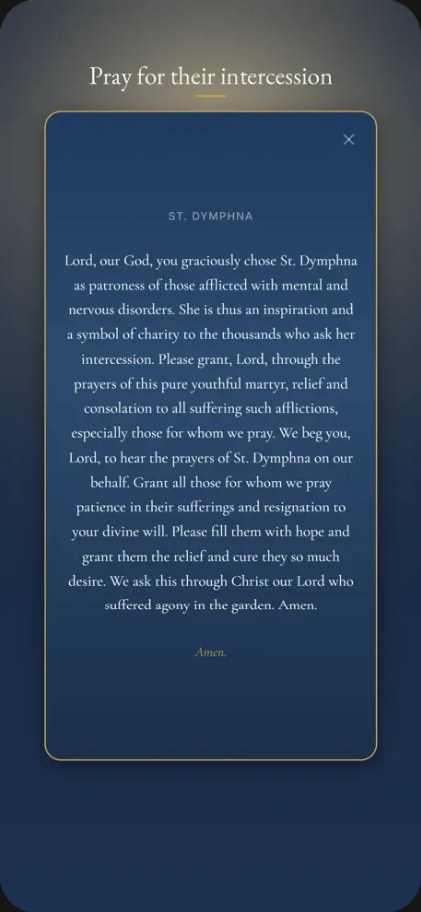 Pray for their intercession: the prayer to St. Dymphna in distraction-free prayer mode.