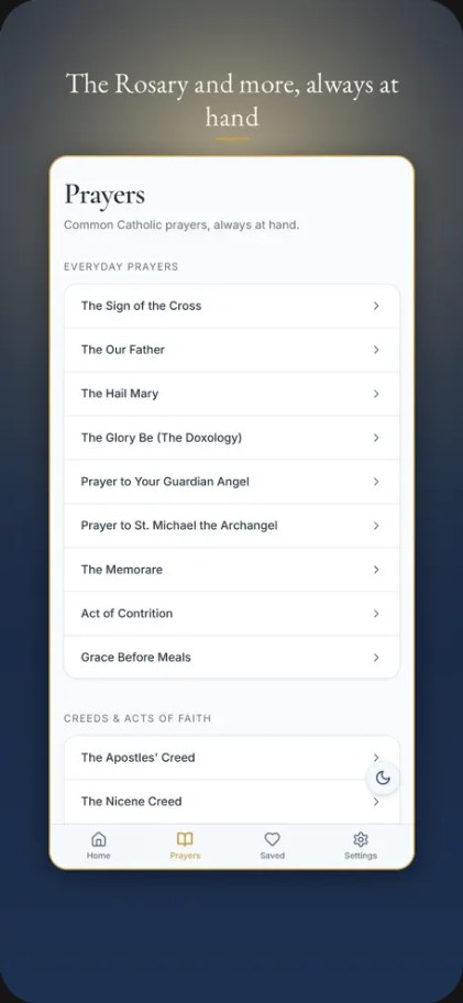 The Rosary and more, always at hand: the list of everyday prayers, creeds, and acts of faith.